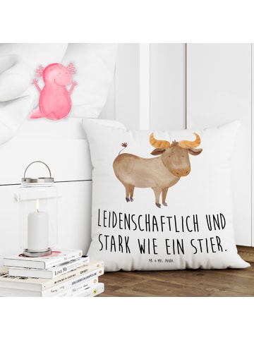 Mr. & Mrs. Panda Kissen Sternzeichen Stier mit Spruch in Weiß