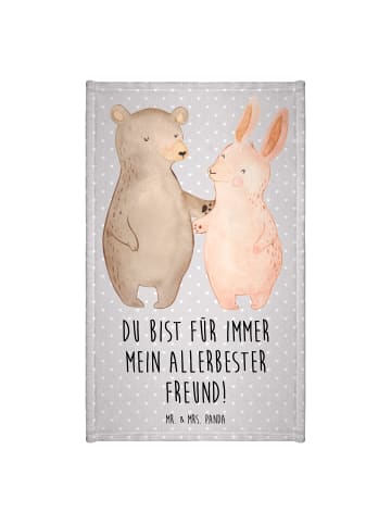 Mr. & Mrs. Panda Gästehandtuch Bär und Hase Umarmen mit Spruch in Grau Pastell