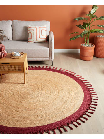 Beliani Geflochtener Teppich MARTS in Beige/Rot - (W) 200 x (L) 200 cm