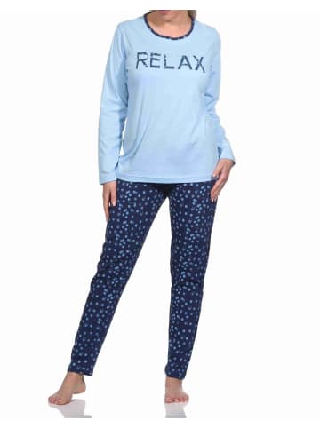 NORMANN Pyjama Schlafanzug lang Tupfen - 77393 in hellblau