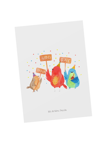 Mr. & Mrs. Panda Ansichtskarte Happy Birdday ohne Spruch in Weiß