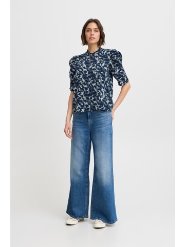 ICHI Kurzarm-Bluse IXNINA Regular fit in Total Eclipse/White Flower