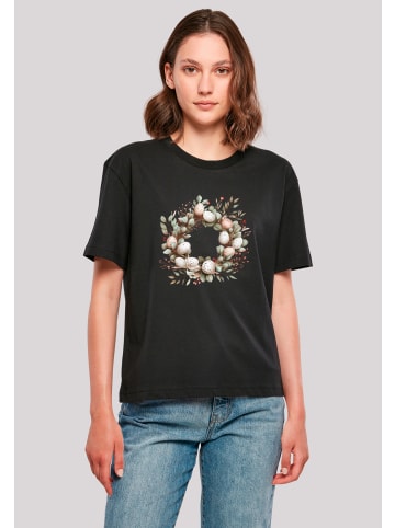 F4NT4STIC Tee Osterkranz Eierkranz Blumenring in schwarz
