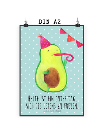 Mr. & Mrs. Panda Poster Avocado Party mit Spruch in Türkis Pastell