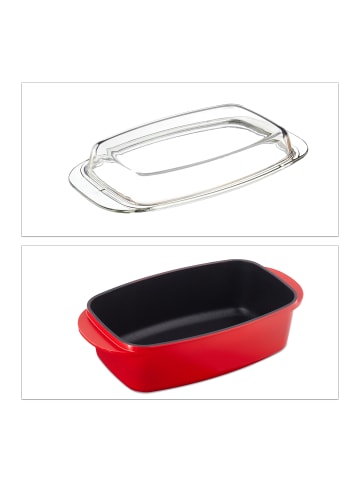 relaxdays Bräter mit Deckel in Rot