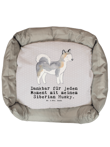 Mr. & Mrs. Panda Hundebett Siberian Husky Moment mit Spruch in Grau Pastell