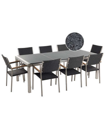 Beliani 9-tlg Gartentisch Set GROSSETO in Grau/Schwarz/Silber