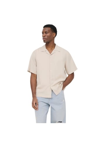 ONLY & SONS Beige Tencel Kurzarmhemd
