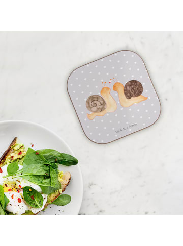 Mr. & Mrs. Panda Glasuntersetzer Schnecken Liebe ohne Spruch in Grau Pastell