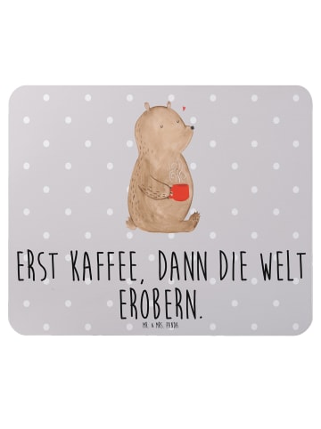 Mr. & Mrs. Panda Mauspad Bär Kaffee mit Spruch in Grau Pastell