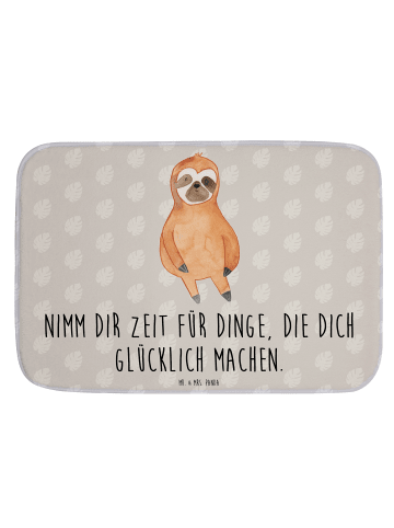 Mr. & Mrs. Panda Badematte Faultier Zufrieden mit Spruch in Grau Pastell