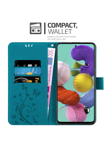 cadorabo Hülle für Samsung Galaxy A51 5G Blumen Design in FLORAL BLAU