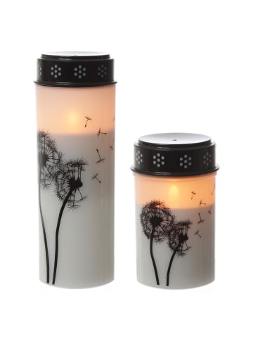 MARELIDA 2er Set LED Grabkerze Grablicht Pusteblume in weiß/schwarz