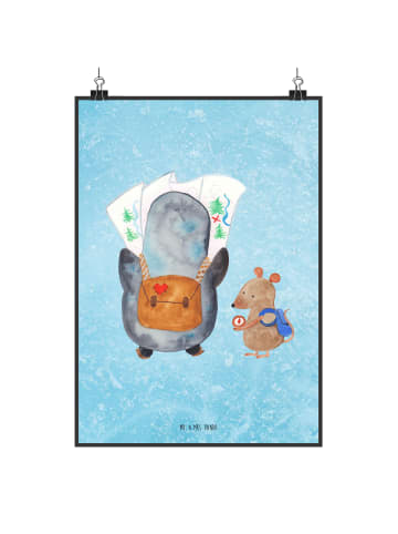 Mr. & Mrs. Panda Wandbild Pinguin & Maus Wanderer ohne Spruch in Eisblau
