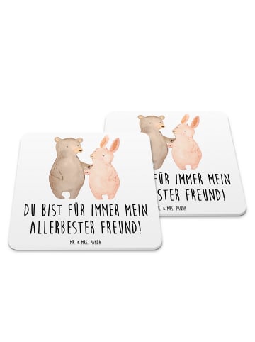 Mr. & Mrs. Panda Coaster Bär und Hase Umarmen mit Spruch in Weiß