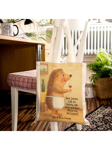 Mr. & Mrs. Panda Tragetasche Igel Wein Design mit Spruch in Weiß