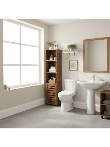 relaxdays Badezimmerschrank "Vintage" in Braun - (B)30 x (H)167 x (T)40 cm