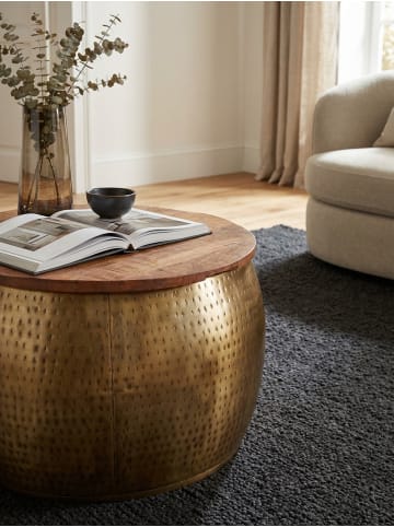 KADIMA DESIGN Couchtisch Mango Massivholz Metall 60x60x40 cm Rund mit Stauraum