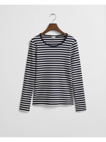 Gant Schmales Langarm-T-Shirt mit Streifen in Evening Blue