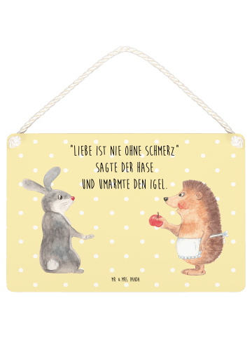 Mr. & Mrs. Panda Schild Hase Igel mit Spruch in Gelb Pastell