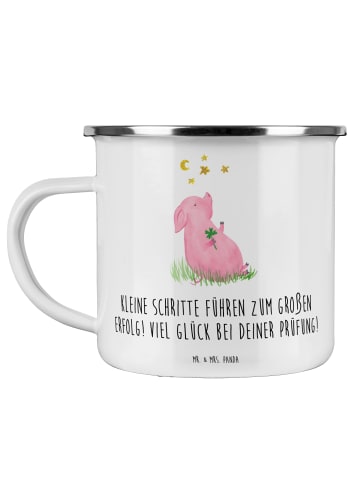 Mr. & Mrs. Panda Emaille Becher Prüfungen bestehen mit Spruch in Weiß
