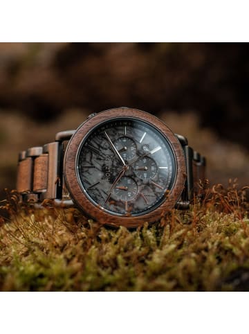 Holzkern Herrenuhr Quarz Chronograph Askja Walnuss/Marmor Anthrazit / Braun