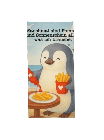 Mr. & Mrs. Panda Handtuch Pinguin Pommes Design mit Spruch in Weiß