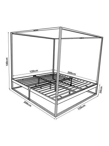 en.casa Himmelbett Kristianstad mit Matratze in Schwarz (B)120cm (L)200cm