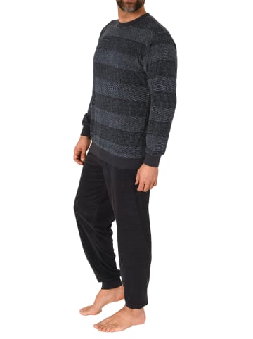 NORMANN Frottee Schlafanzug lang Bündchen Streifen - 81439 in dunkelgrau