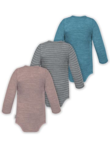 Normani Outdoor Sports 3er Pack Baby Merino Langarm Wickelbody in Blau/Grau/Rosa