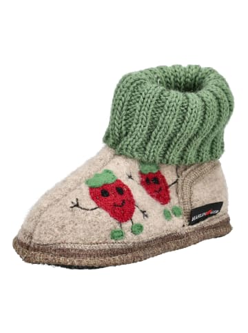 HAFLINGER Hausschuhe HÜTTENSCHUH ERDBEERE in Beige/Grün