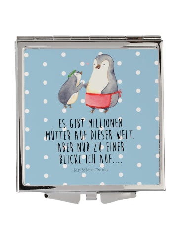 Mr. & Mrs. Panda Handspiegel Pinguin mit Kind mit Spruch in Blau Pastell
