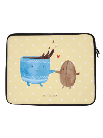 Mr. & Mrs. Panda Laptop Tasche Kaffee Bohne ohne Spruch in Gelb Pastell