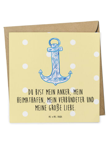 Mr. & Mrs. Panda Glückwunschkarte Anker Blau mit Spruch in Gelb Pastell