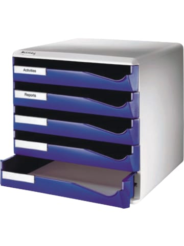 Leitz Bürobox Postset 5 Schubladen lichtgrau/blau