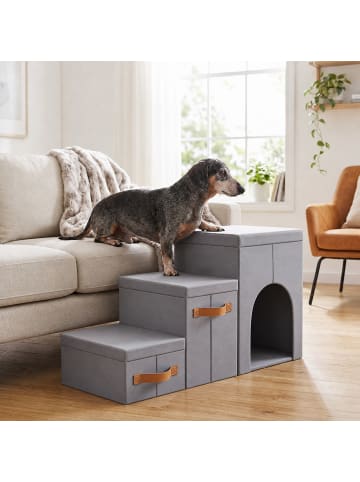 relaxdays Hundetreppe Faltbar 3 Stufen in Grau in Polyester - (B)78 x (H)44.5 x (T)33.5 cm