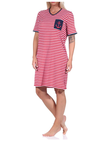 NORMANN maritimim Kurzarm Nachthemd Anker - 73304 in rot