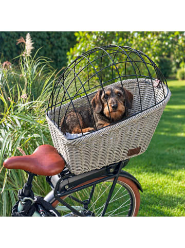 UNUS Hundefahrradkorb Weide mit Gitterabdeckung in Grau