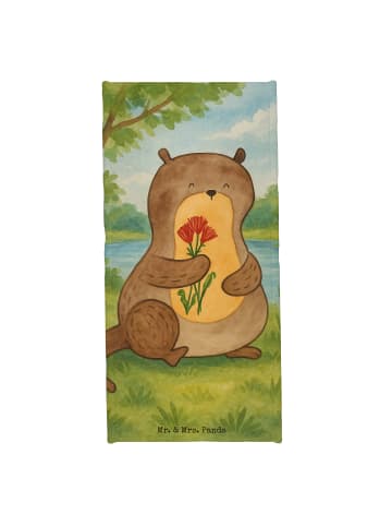 Mr. & Mrs. Panda Badehandtuch Otter Blumenstrauß Design ohne Spruch in Grau Pastell