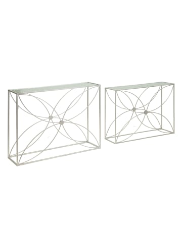 Mauro Ferretti Set aus zwei silbernen Metall-Konsolentischen 100x30x78 cm - 90x25x72 cm
