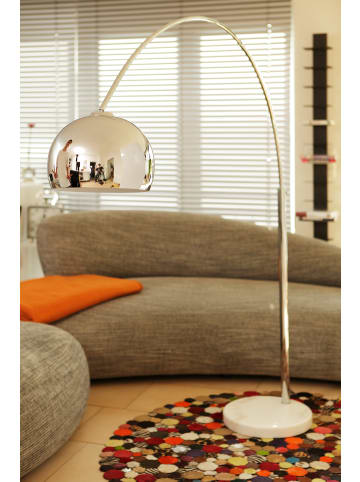 SalesFever Bogenlampe 208 cm höhenverstellbar dimmbar Marmorfuß und Lampenschirm in Chrom