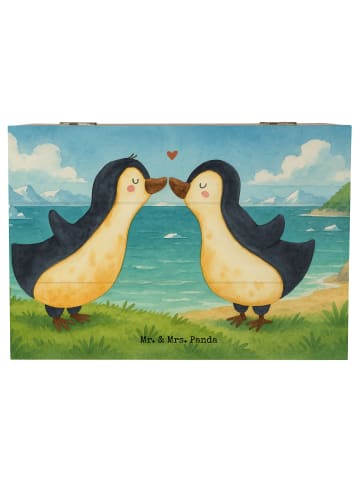 Mr. & Mrs. Panda Holzkiste Pinguine Kuss Design ohne Spruch in Weiß