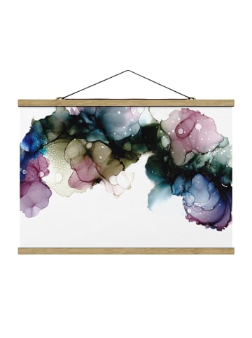 WALLART Stoffbild mit Posterleisten - Blumenbogen mit Gold in Blau