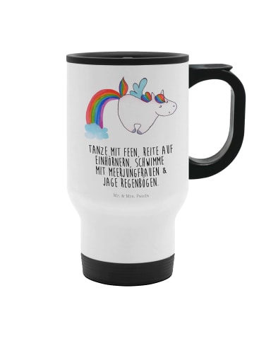 Mr. & Mrs. Panda Kaffeebecher Einhorn Fliegendes Pferd mit Spruch in Weiß