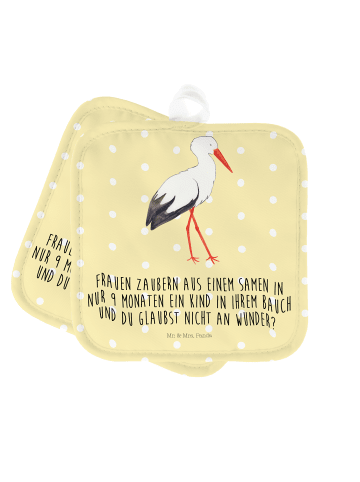 Mr. & Mrs. Panda Topflappen Storch mit Spruch in Gelb Pastell