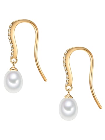 Valero Pearls Perlen-Ohrhänger aus Sterling Silber mit Zirkonia und Süßwasser-Perle in gelbgold