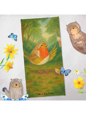 Mr. & Mrs. Panda Duschtuch Rotkehlchen Federn Design ohne Spruch in Weiß