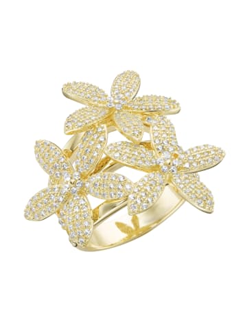 Giorgio Martello Milano Ring Blüten Mit Weißen Zirkonia, Gelb Vergoldet in Gold
