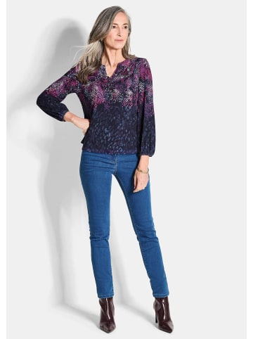 GOLDNER Kurzgröße:  Langarm Druckshirt mit Allover-Print in marine / bunt / gemustert