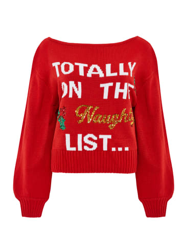 Threadbare Weihnachtspullover Naughty List in rot